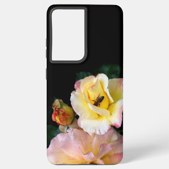 Funda Para Samsung Galaxy Abejas con flores de rosas amarillas rosas (Reverso )