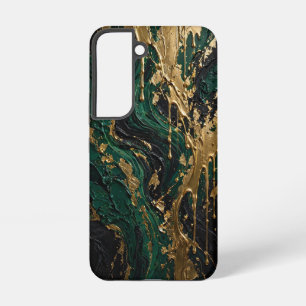 Funda Para Samsung Galaxy S22 Abismo Esmeralda - Lujo Verde Negro y Oro Líquido