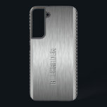 Funda Para Samsung Galaxy S22  Acento geométrico de aluminio cepillado metálico p<br><div class="desc">Fondo metálico gris plateado,  simple lustre de aluminio cepillado con acentos de patrón de rayas geométricas de color gris plateado: personalizado y monograma opcional.</div>