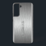 Funda Para Samsung Galaxy S22  Acento geométrico de aluminio cepillado metálico p<br><div class="desc">Fondo metálico gris plateado,  simple lustre de aluminio cepillado con acentos de patrón de rayas geométricas de color gris plateado: personalizado y monograma opcional.</div>