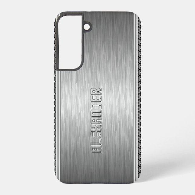 Funda Para Samsung Galaxy Acento geométrico de aluminio cepillado metálico p (Reverso )