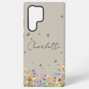 Funda Para Samsung Galaxy S22 Ultra Acuarela Colorida Flor Silvestre y Mariposa