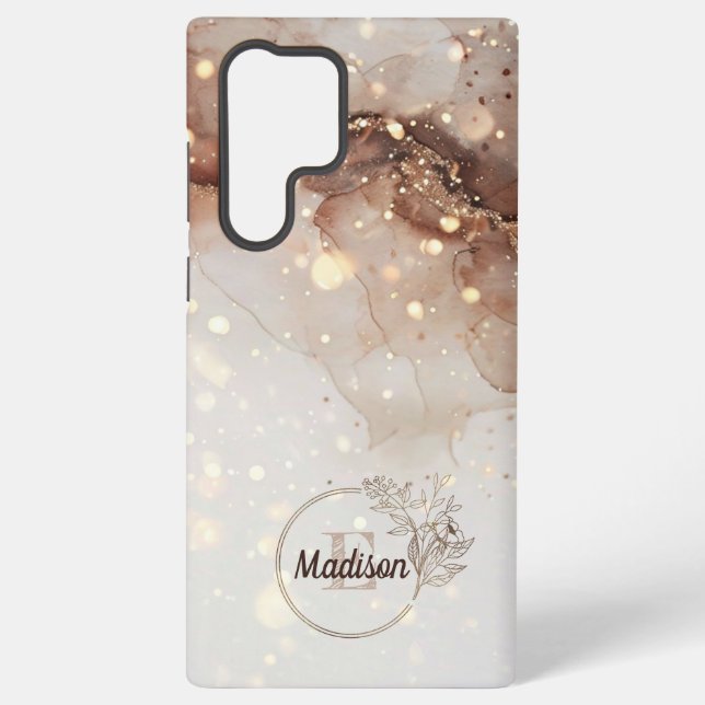 Funda Para Samsung Galaxy Acuarela de mármol con acentos Purpurinas (Reverso )