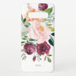 Funda Para Samsung Galaxy S10  Acuarela rústica Botánica con Monograma<br><div class="desc">Bellamente feminista con encanto rústico, este diseño botánico cuenta con un ramo de rosas acuáticas, flores mixtas y vegetación en un moderno esquema de color burdeos, rosa y russet naranja con vegetación. Se incluye una plantilla de texto para personalizar este diseño con sus iniciales, nombres u otro texto deseado en...</div>