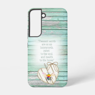 Funda Para Samsung Galaxy S22 Adorable Corazón de Madera Verde Arcoíris Abeja Es