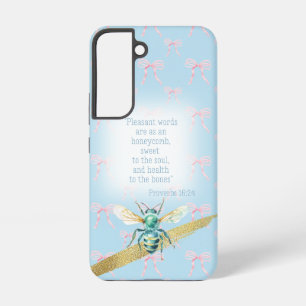 Funda Para Samsung Galaxy S22 Adorable lazo rosa azul pastel Turquesa Fe Abeja