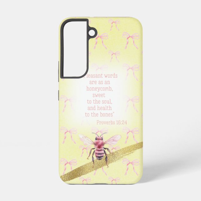 Funda Para Samsung Galaxy .Adorable Light Yellow Pink Bow Scripture Pink Bee (Reverso )