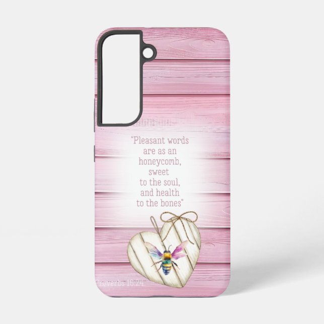 Funda Para Samsung Galaxy Adorable Pastel Pink Wood Heart Rainbow Bee Faith (Reverso )