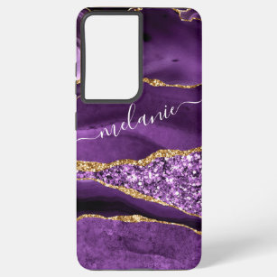 Funda Para Samsung Galaxy S21+ Agate Purple Violet Gold Purpurina tu nombre de lu