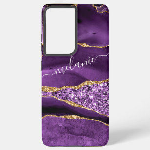 Funda Para Samsung Galaxy S21 Ultra Agate Purple Violet Gold Purpurina tu nombre de lu