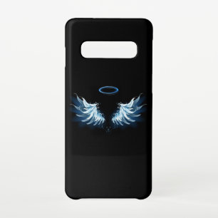 Funda Para Samsung Galaxy S10 Alas del Ángel Azul brillante sobre fondo negro