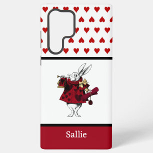 Funda Para Samsung Galaxy S22 Ultra Alicia en corazones rojos y conejo blanco en el pa