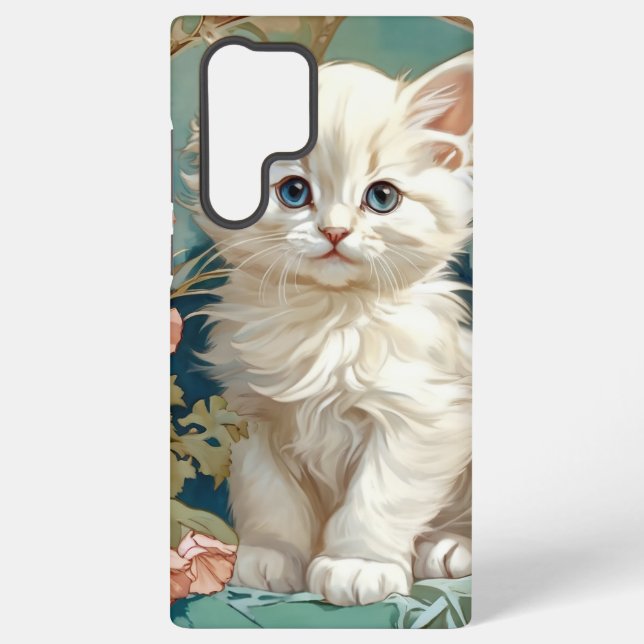 Funda Para Samsung Galaxy Alphonse Mucha Estilo Gato Blanco (Reverso )