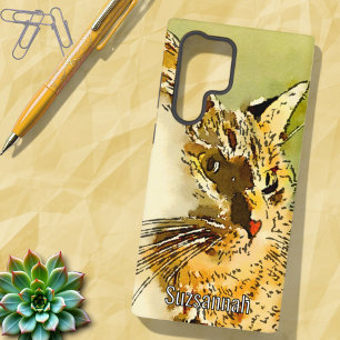 Funda Para Samsung Galaxy S22 Ultra Amante de los gatos rojo atigrado acuarela corazón
