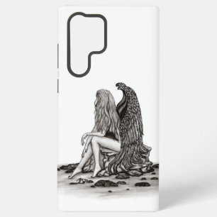 Funda Para Samsung Galaxy S22 Ultra Ángel, perdido en pensamiento, diseño en blanco y