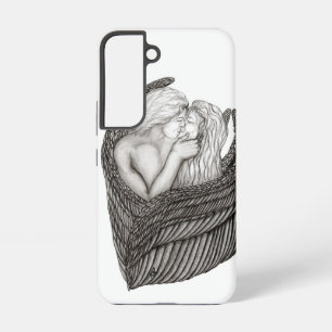 Funda Para Samsung Galaxy S22 Ángeles besándose, diseño en blanco y negro
