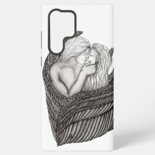 Funda Para Samsung Galaxy S22 Ultra Ángeles besándose, diseño en blanco y negro