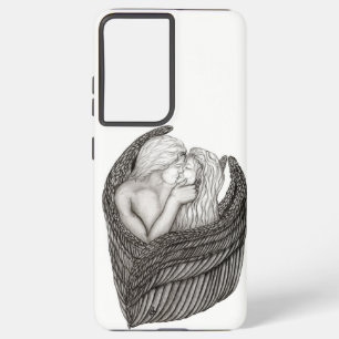 Funda Para Samsung Galaxy S21 Ultra Angels Kissing , diseño en blanco y negro