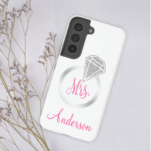 Funda Para Samsung Galaxy S22 Anillo Glam Silver Glitter Mrs Novia Inicial Nombr