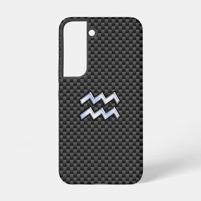 Funda Para Samsung Galaxy Aquarius Zodiac Rótulo Estilo Fibra de Carbono (Reverso )