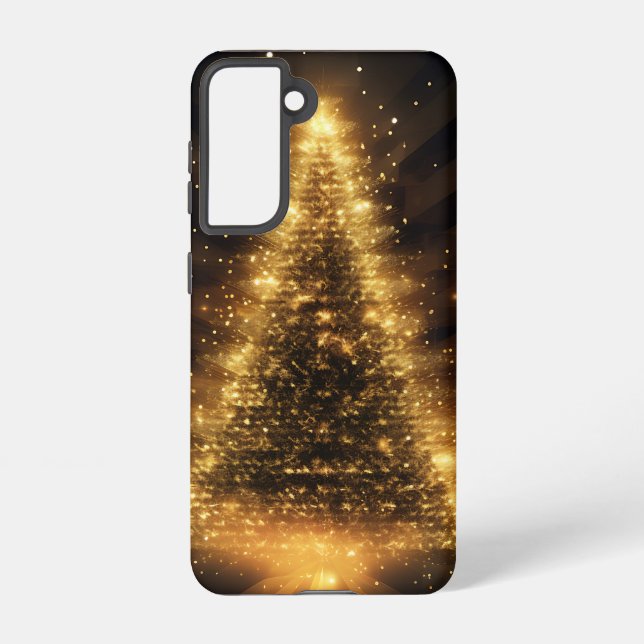 FUNDA PARA SAMSUNG GALAXY ÁRBOL DE NAVIDAD DE FESTIVO NEGRO Y ORO (Reverso )