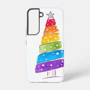 Funda Para Samsung Galaxy S22 Árbol de Navidad de Pino colorido Acuarela Moderna