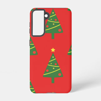 Funda Para Samsung Galaxy S21 Árbol de Navidad en fondo rojo