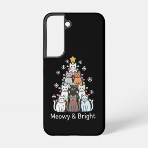 Funda Para Samsung Galaxy S22 Árbol de Navidad Gatos Meowy Brillante Navidad