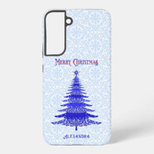Funda Para Samsung Galaxy S22+ Árbol de Navidad Moderno Azul Personalizado