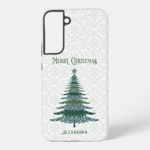 Funda Para Samsung Galaxy S22+ Árbol de Navidad Moderno Personalizado Blanco Verd