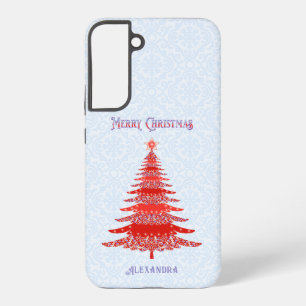 Funda Para Samsung Galaxy S22+ Árbol de Navidad Moderno Rojo Azul Personalizado