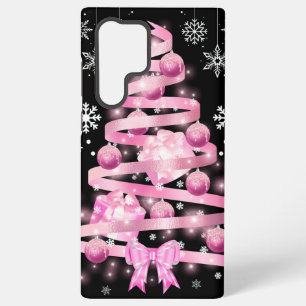 Funda Para Samsung Galaxy S22 Ultra Árbol de navidad rosa de cinta blanca de copo de n