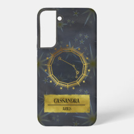 Funda Para Samsung Galaxy S22+ Aries Astrología Zodiaca Oscura: Negro y Oro