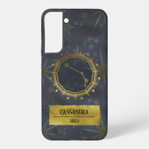 Funda Para Samsung Galaxy S22+ Aries Zodíaco Oscuro Astrología: Negro y Dorado