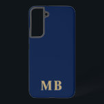 Funda Para Samsung Galaxy S22  Armada y oro | Monograma inicial mínimo moderno<br><div class="desc">Este elegante diseño de estuches de teléfono presenta un diseño moderno y sencillo en azul marino y oro. Haz uno de los casos más bonitos con las iniciales y el nombre del personalizado. Será un regalo genial y único para alguien especial o para ti mismo. Si desea cambiar las fuentes...</div>