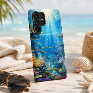 Funda Para Samsung Galaxy S22 Ultra Arrecife de coral submarino tropical iluminado por