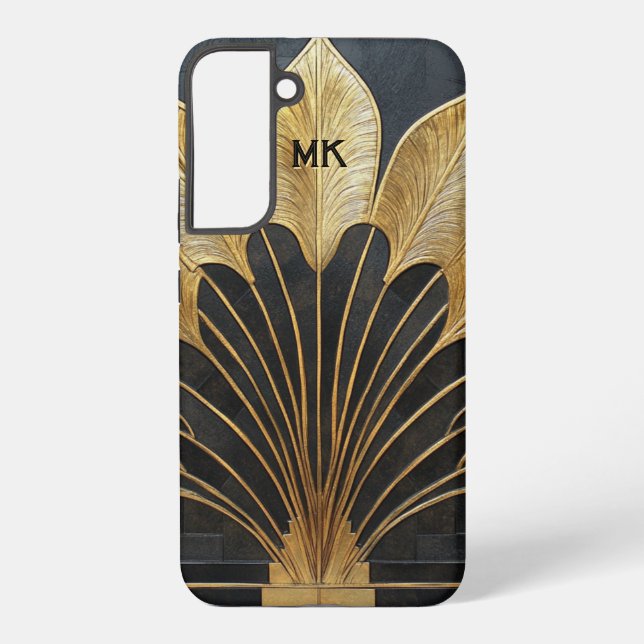 Funda Para Samsung Galaxy Art Deco Timeless Black Gold Monogram / Initial (Reverso )