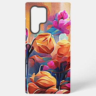 Funda Para Samsung Galaxy S22 Ultra Arte abstracto floral naranja rojo azul flores