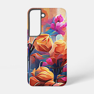 Funda Para Samsung Galaxy S22 Arte abstracto floral naranja rojo azul flores