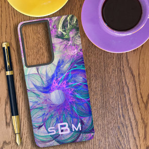 Funda Para Samsung Galaxy S21 Ultra Arte abstracto flores de encaje púrpura azul perso