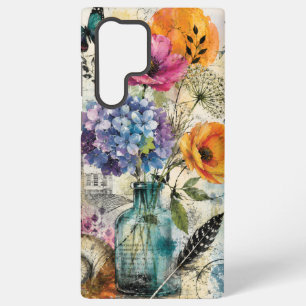 Funda Para Samsung Galaxy S22 Ultra Arte de Collage de Medios Mixtos Botánicos Vibrant