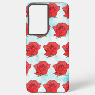 Funda Para Samsung Galaxy S21 Ultra Arte de Flor Rosa Rojo