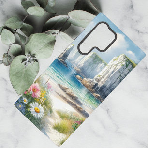 Funda Para Samsung Galaxy S22 Ultra Arte de playa de flores silvestres en acantilados