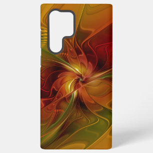 Funda Para Samsung Galaxy S22 Ultra Arte floral fractal abstracto rojo naranja marrón