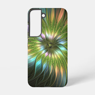 Funda Para Samsung Galaxy S22 Arte fractal de flores de fantasía coloridas lumin