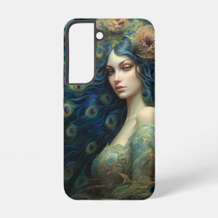 Funda Para Samsung Galaxy S22 Arte moderno con plumas de mujer y pavo real