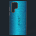 Funda Para Samsung Galaxy S22 Ultra Aspecto de aluminio cepillado de turquesa metálica<br><div class="desc">Imagen de un fondo azul metálico-verde turquesa de fondo cepillado de aluminio. Monograma opcional.</div>