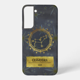 Funda Para Samsung Galaxy S22+ Astrología de Zodiac Oscuro Leo: Negro y Oro