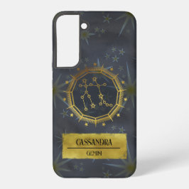 Funda Para Samsung Galaxy S22+ Astrología gemini de zodiaco oscuro: negro y oro