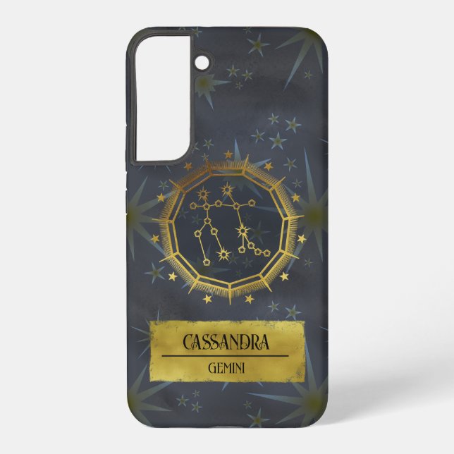 Funda Para Samsung Galaxy Astrología gemini de zodiaco oscuro: negro y oro (Reverso )